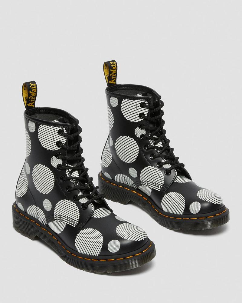 Women's Dr Martens 1460 Polka Dot Smooth Leather Lace Up Boots Black | AU 197BEX